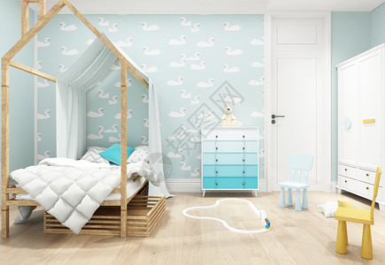 北欧风儿童房卧室室内设计效果图背景图片