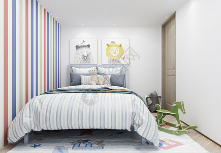 现代简洁风儿童房卧室室内设计效果图图片