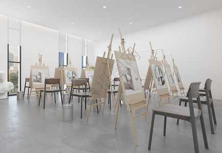美术画具现代简洁风美术教室室内设计效果图背景