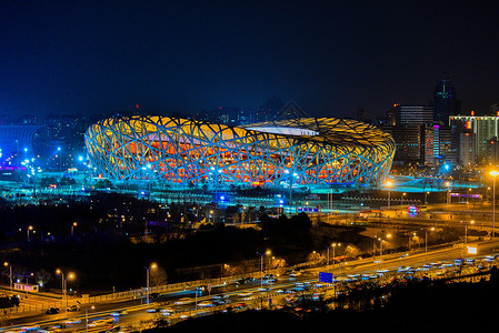 足球场夜晚北京鸟巢的夜晚背景