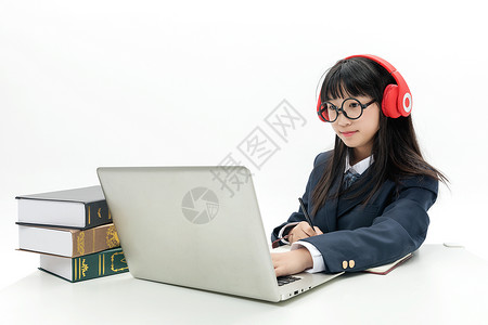 青少年网络学习女学生电脑学习背景
