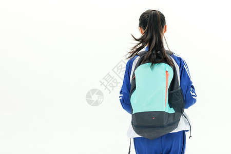 女学生背书包上学背景图片