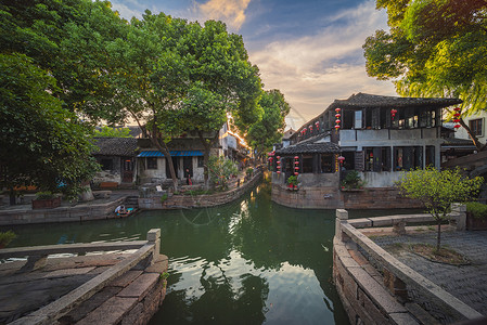 滨水道水乡古镇苏州昆山甪直背景