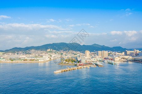 日本长崎佐世保市海港城市风光背景