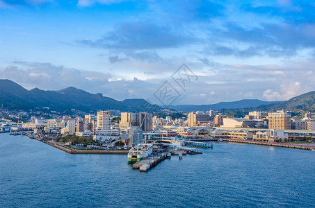 日本长崎佐世保市海港城市风光背景