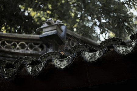 竹叶古建筑背景图片