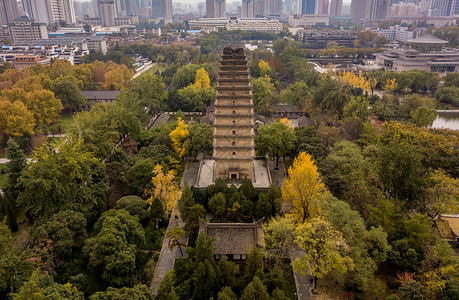 兴福寺西安小雁塔秋色背景