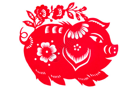 春节猪年猪年窗花剪纸背景