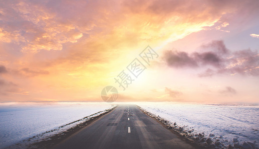 冬天公路风景雪地公路设计图片