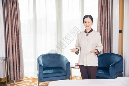 酒店宾馆客房保洁员形象打扫高清图片素材