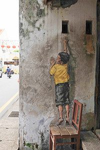 马来西亚男孩马来西亚槟城街头涂鸦背景