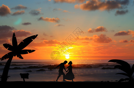 海岸情侣海边牵手情侣设计图片