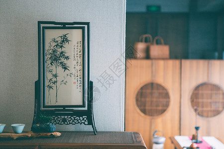 茶室禅意中国风水墨画中国元素的茶室背景
