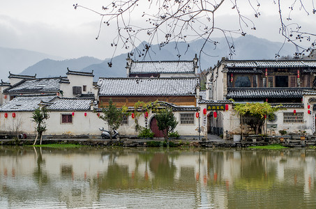 青石板贴图宏村南湖初雪背景