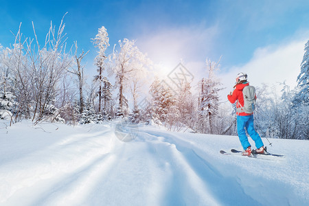 高山村庄冬天滑雪设计图片