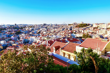 欧式建筑房屋葡萄牙小镇全景背景