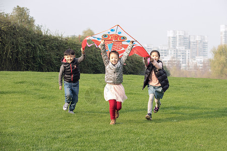开心寒假儿童放风筝背景