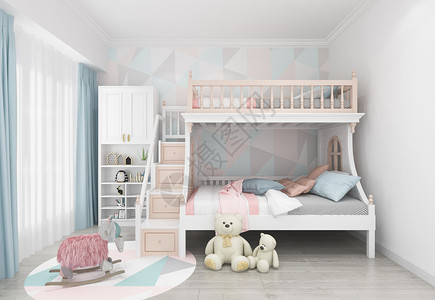 上下铺北欧风儿童房卧室室内设计效果图背景