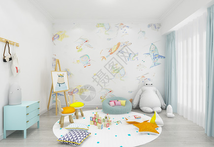 一室一厅效果图北欧风儿童活动室室内设计效果图背景