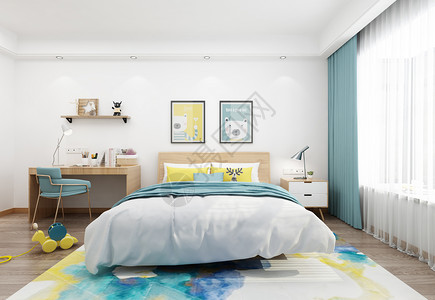 简洁梳妆台北欧风儿童房卧室室内设计效果图背景