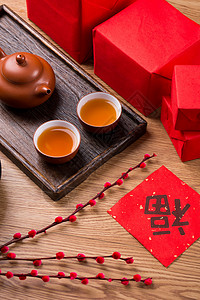 春节礼物清单新年茶礼福字礼盒背景