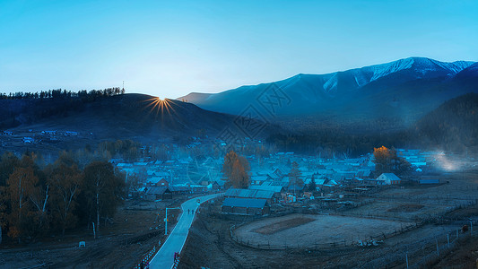 安静村落新疆白哈巴景色背景