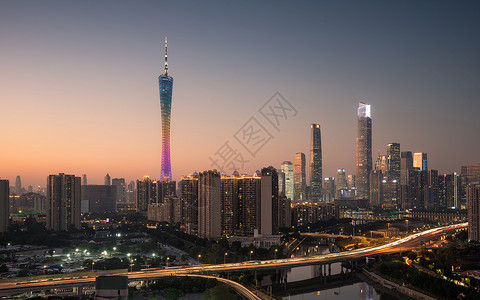 广东夜景广州城市天际线背景