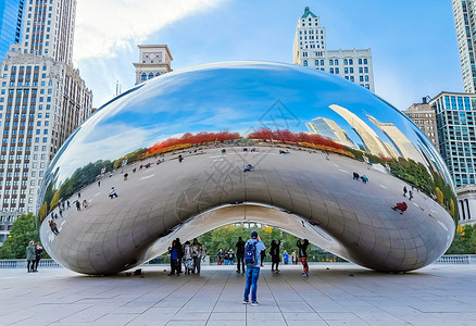 芝加哥千禧公园云门雕塑高清图片