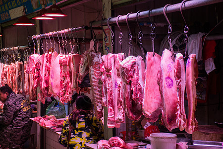 肉贩菜市场采购新春食材背景