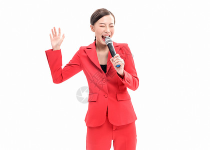 红色装女性主持演唱背景图片