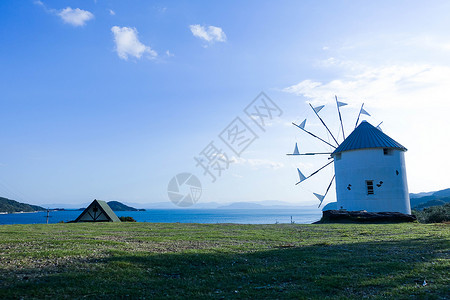 地裂素材白色日本高松小豆岛橄榄公园白色风车背景