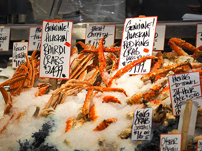大蟹脚美国西雅图派克市场海鲜背景