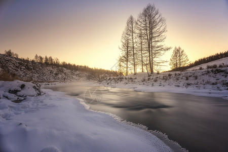 树的积雪素材阿尔山不冻河背景