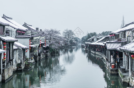 中国风小雪西塘雪景背景