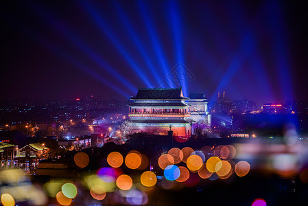 北京钟鼓楼灯光秀高清图片