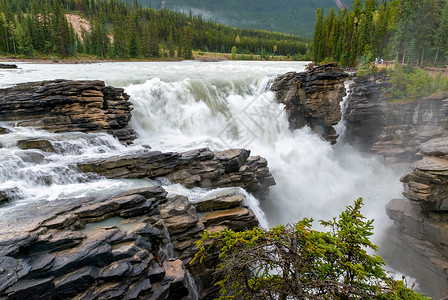 加拿大贾斯珀国家公园阿达巴斯卡瀑布风光高清图片