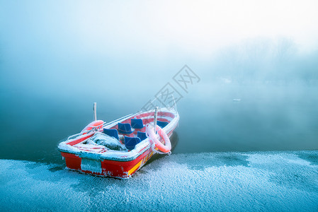 冬季小船一叶小舟背景