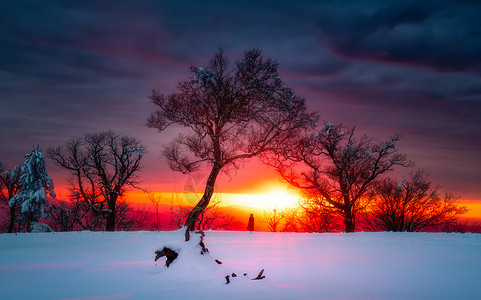 滑雪落在秋天冬天雪景风光背景