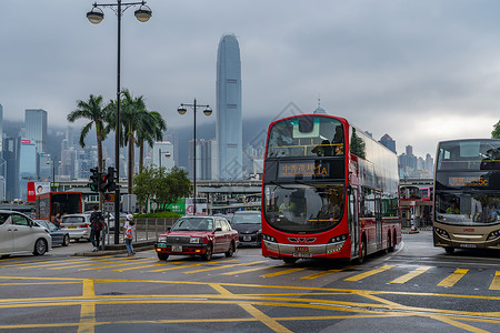 公交汽车香港维多利亚港湾公交车站背景