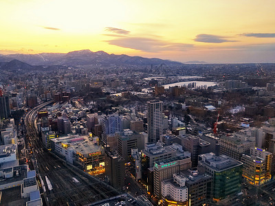 日本北海道札幌城市天际线背景图片