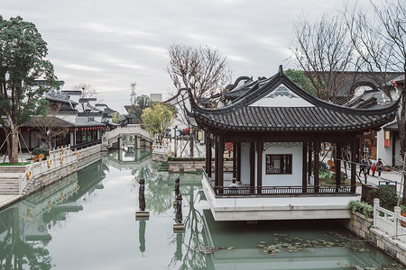 越难旅游浙江西塘越里古镇风光背景