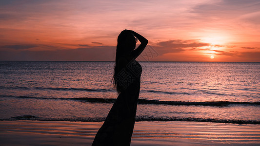 沙巴日落马来西亚最美夕阳美女背影背景