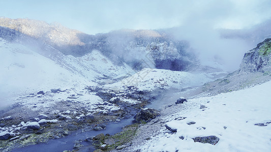 北海道的雪北海道登别地狱谷背景