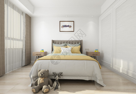 动物手绘装饰画儿童房卧室室内设计效果图背景