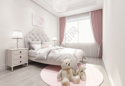 儿童房窗帘儿童房卧室室内设计效果图背景