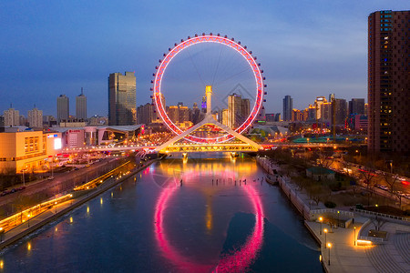 天津之眼摩天轮夜景高清图片素材