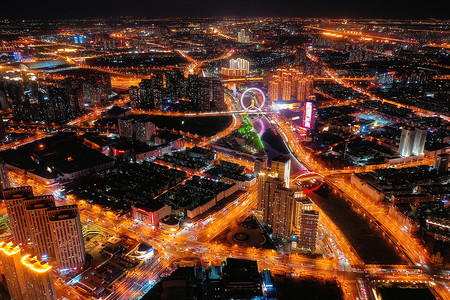 俯瞰天津城市夜景背景图片