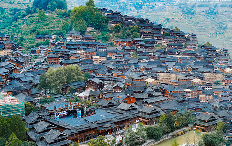 贵州土家族房屋群背景图片