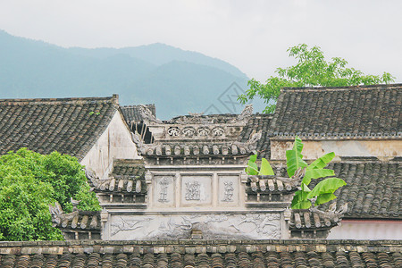 江南古镇屋顶背景图片