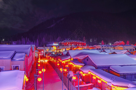 中国雪乡夜景背景图片